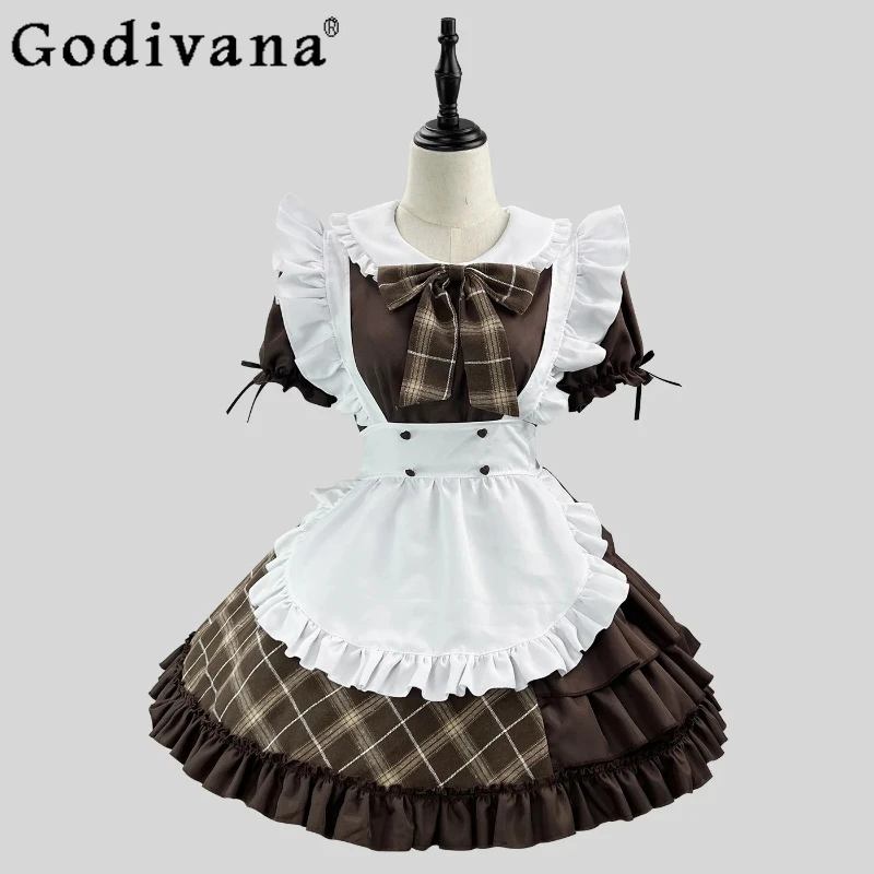 

L-5XL Plus Size Lolita Detective Maid Uniform COSPLAY Japanese Short Dress Set Handsome Cute Hat Ruffles High Waist Cake Dresses