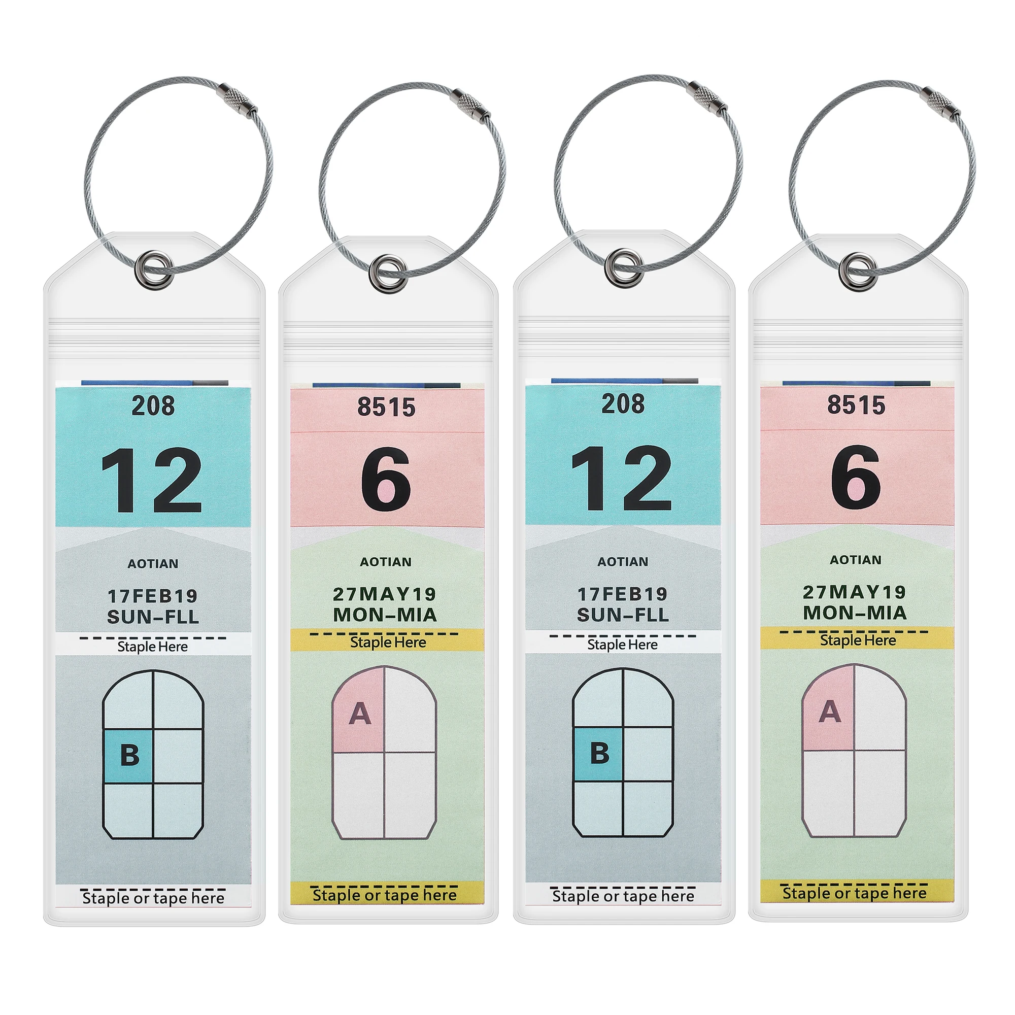 4 Pieces Cruise Tags Luggage Tag Holders for Royal Caribbean & Celebrity Cruise Ship with Zip Seal & Steel Loops Thick PVC