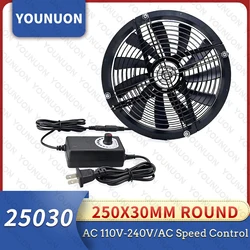 Cooling Fan 250mm 25cm DC 12V DC Female 250X30mm PC Computer Case Server Cooler with AC 80V-240V Speed Controller