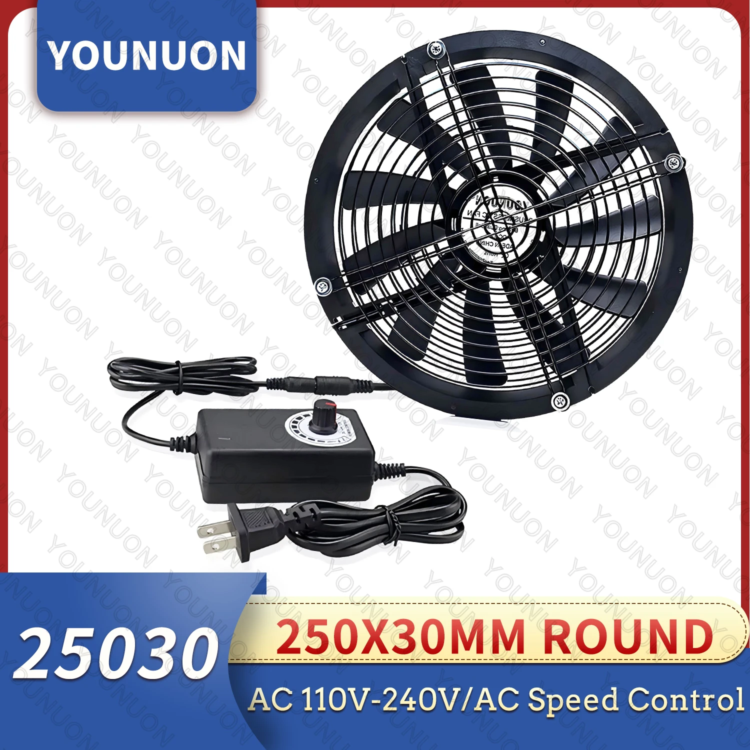 Cooling Fan 250mm 25cm DC 12V DC Female 250X30mm PC Computer Case Server Cooler with AC 80V-240V Speed Controller
