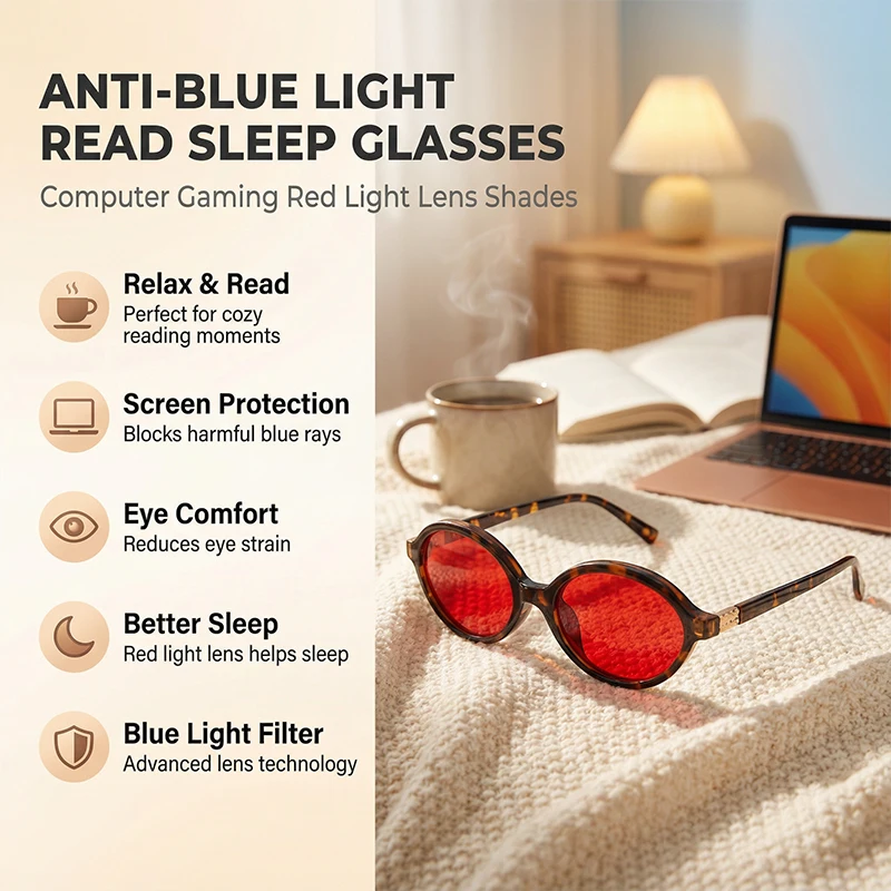 Anti Lumière Bleue Bloquant Mieux Dormir Lunettes 2026 À La Mode Ovale Lire Ordinateur Jeu Rouge Lentille Filtre Lunettes Photochromiques Nuances