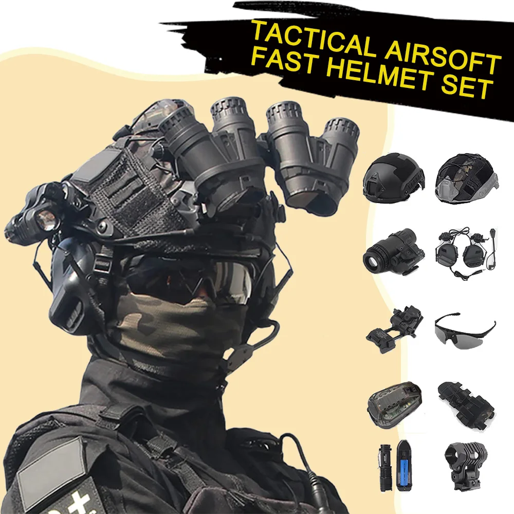 Tactical FAST Airsoft Helmet Set with Telescope Headphones Signal Lights Shooting Range Cosplay Equip For Paintball Hunting