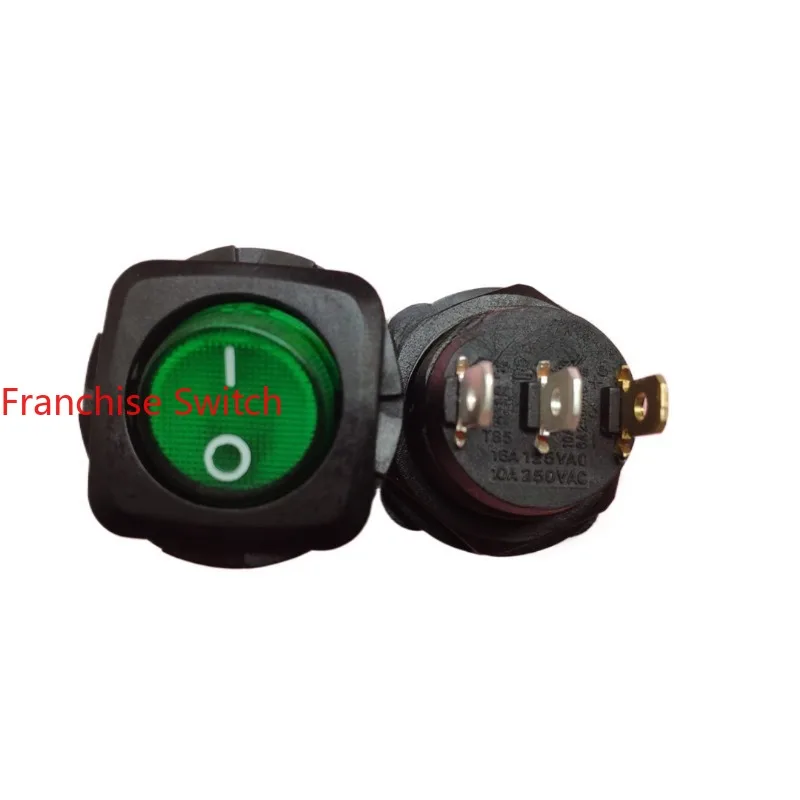 

10PCS Round rocker ship type switch R13-135B three feet and two gears with green light, power