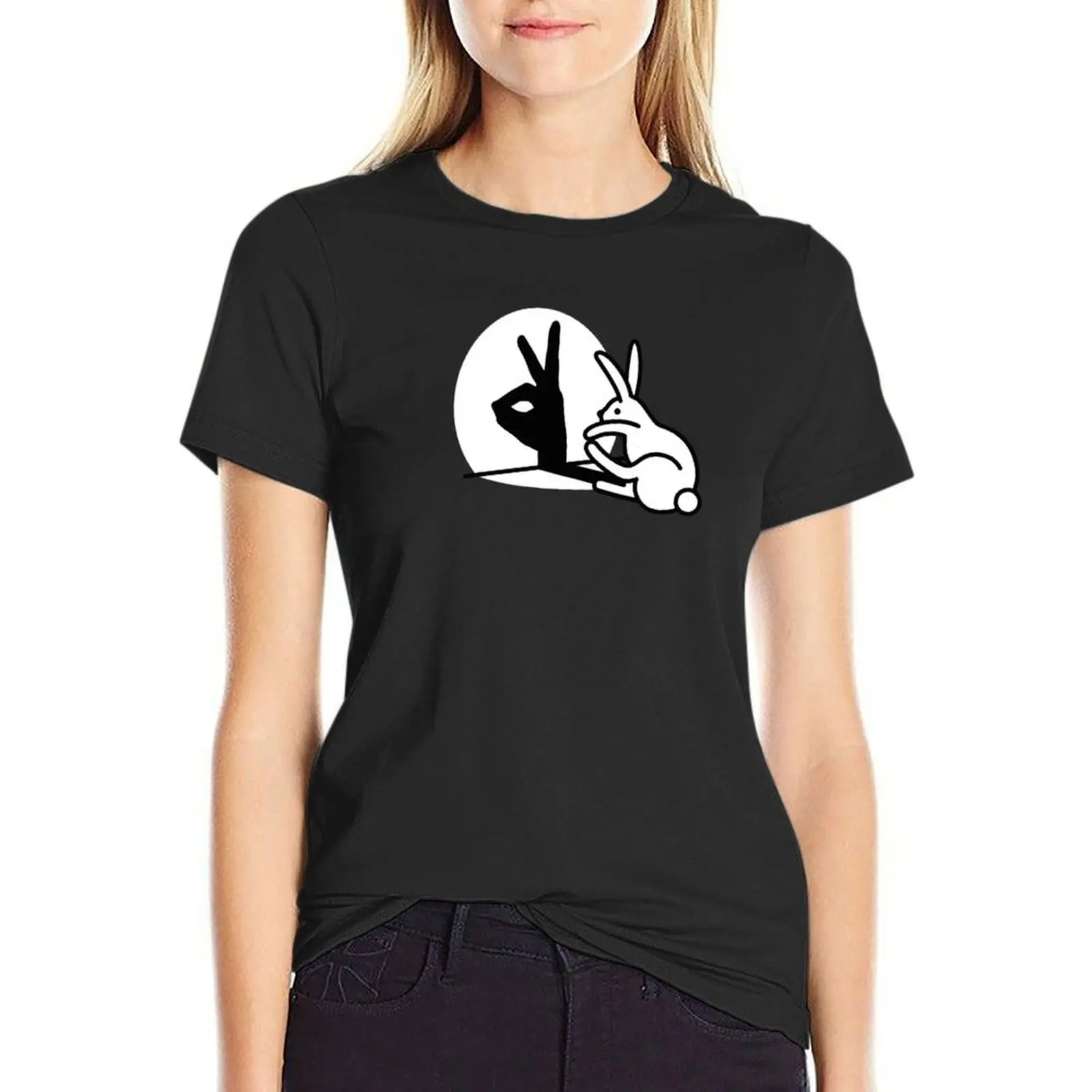 

Funny Rabbit hand shadow puppets humor pop art T-Shirt plain plus sizes t shirt Women