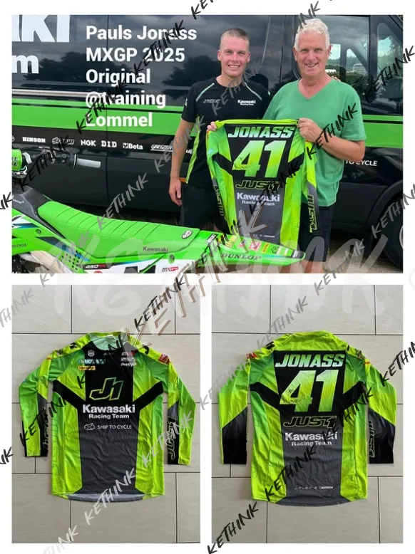 

2026 Новая гоночная команда Kawasaki # Мужская рубашка для мотокросса JONASS MXGP большого размера с длинными рукавами 41, велосипедный костюм
