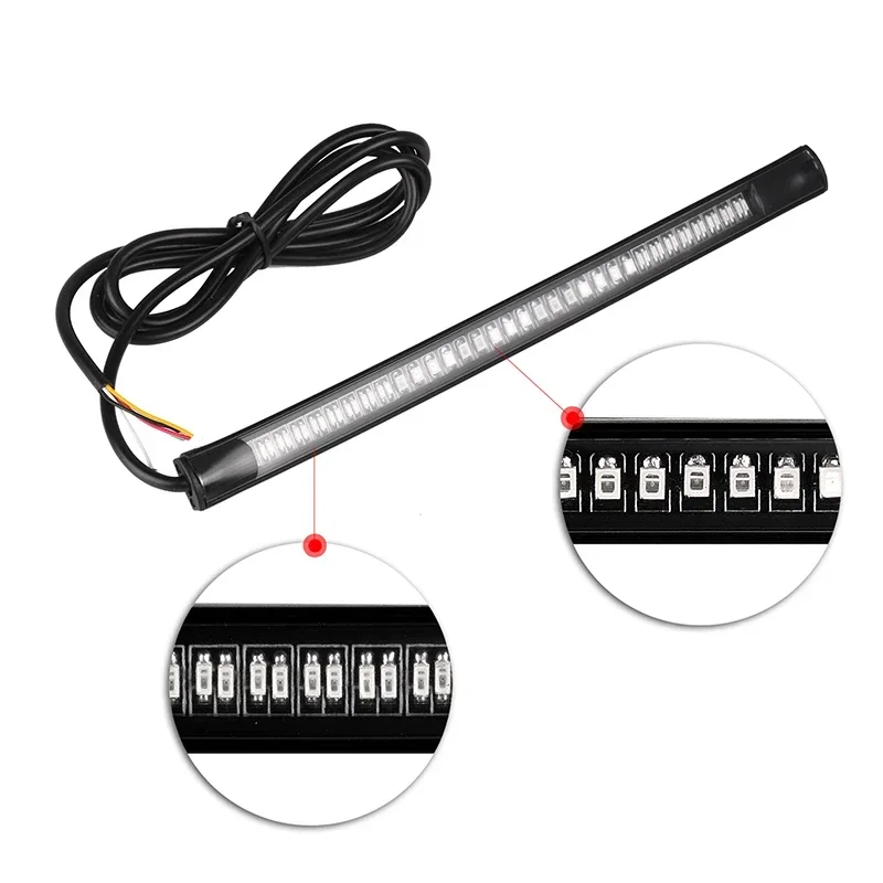 Flexible 48 LED Motorcycle Light Bar Strip Motorcycle Rear Brake Lights Turn Signal Led Moto Light Tail Stop Strip Lamp 3528 SMD