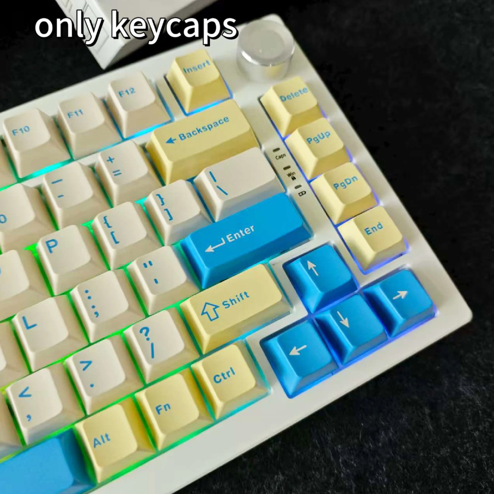 

Yellow and blue three-color splicing PBT personalized keycap 128 keys thermal sublimation customized mechanical keyboard keycap