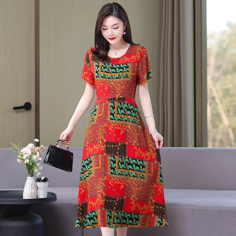 Summer Boho Dresses for Women 2023 Vintage Short Sleeve Female Long Dress with Floral Pattern Harajuku Elegant Women\'s Clothing