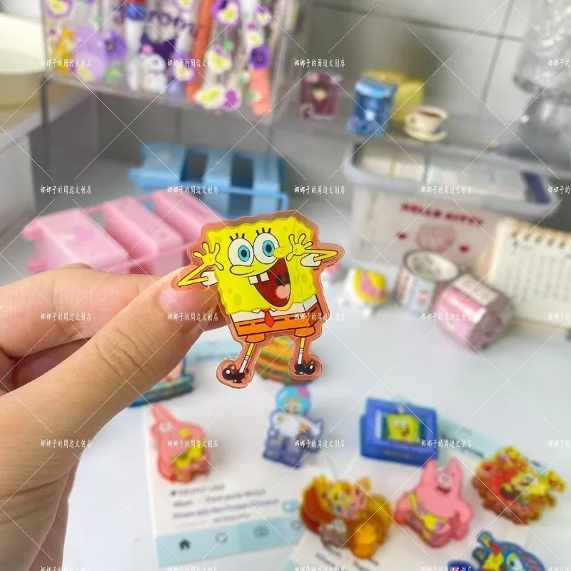 10pcs SpongeBob Cute Cartoon Ins‑Style Viral Thick Double‑Sided Acrylic Exam Paper Clip PP Folder & Memo Storage Organizer Clip