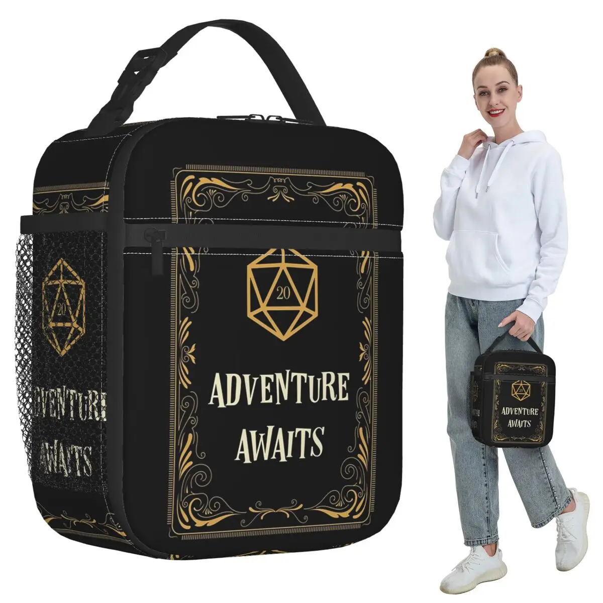 

Термосумка для обедов «Приключения ждут» с дизайном D20 Dice Tabletop RPG для женщин, офисная термосумка-холодильник для еды, контейнер для ланчей