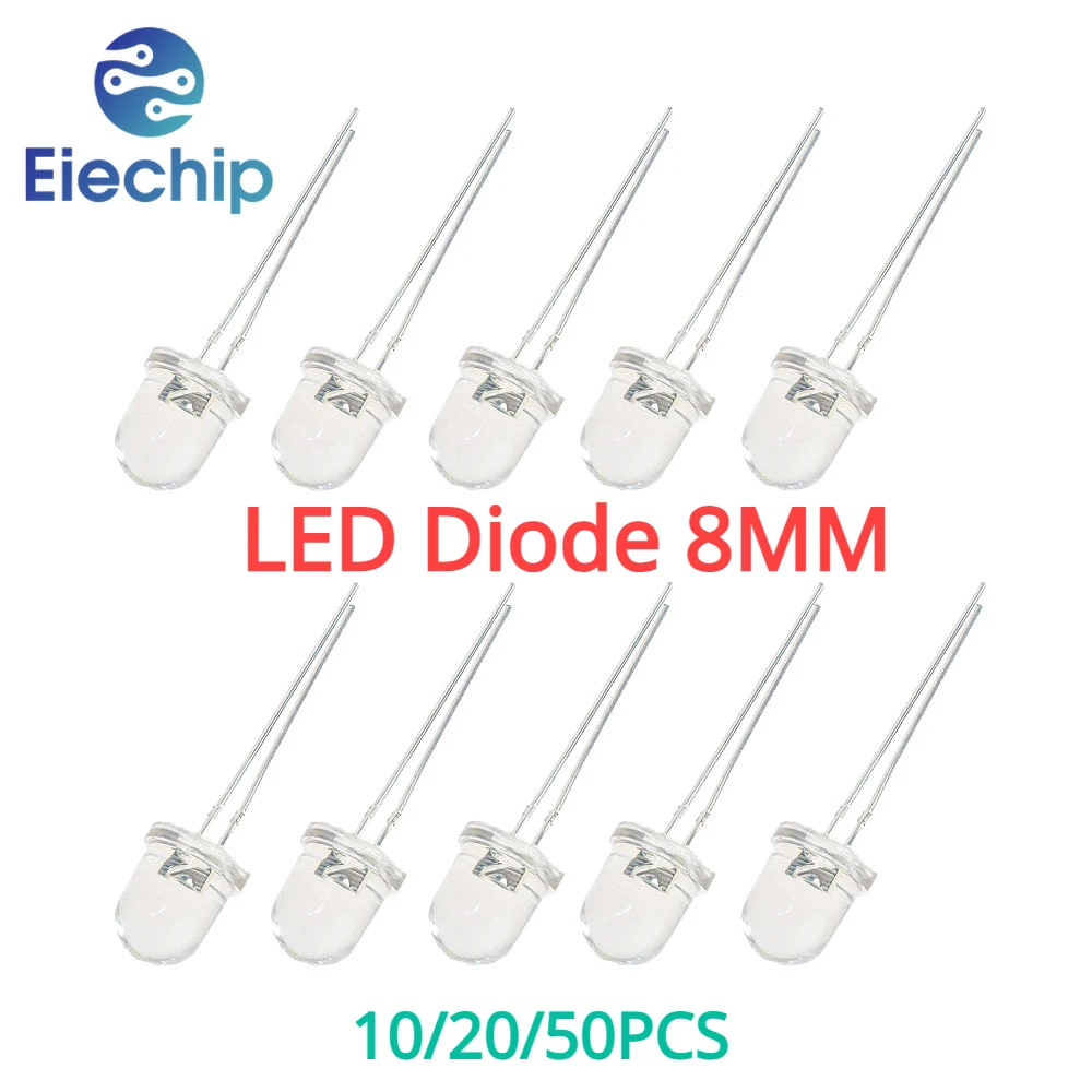 10/20/50PCS 8MM LED Diode White Led Lights Diod Circuitos Electronicos Kit  Diodes Leds Kit Electronique