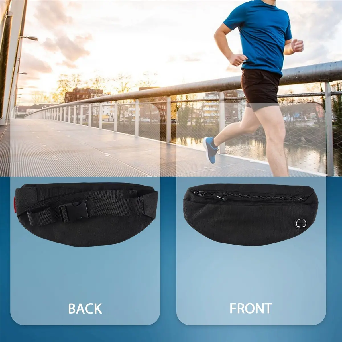 ABQR Męska Torba na Pas Casual Duża Torba na Telefon Saszetka Podróżna Torba na Telefon Nerka z 4 Kieszeniami Czarna