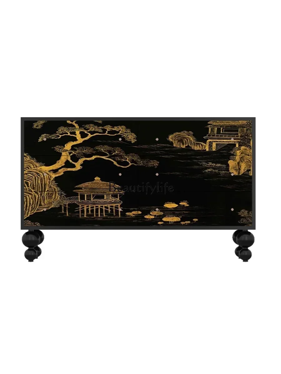 

11Chinese Retro Six-Bucket Storage Hallway Solid Wood Multi-Functional Bed Front Cabinet Storage Cabinet