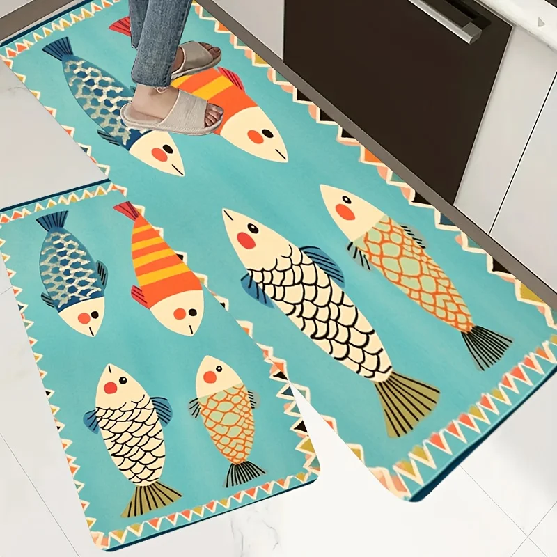 Vibrant Cartoon Fish Print Carpet Mat Non-slip Floor Rug Living Room Bedroom Home Decoration Playful Cartoon Style Fish Carpet