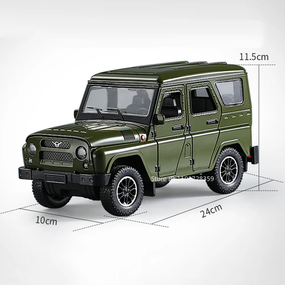 1:18 Russia UAZ Hunter Toy Model Off-road Vehicles Alloy Diecast RV Car Models Doors Opened Sound Light Pull Back for Kids Gifts