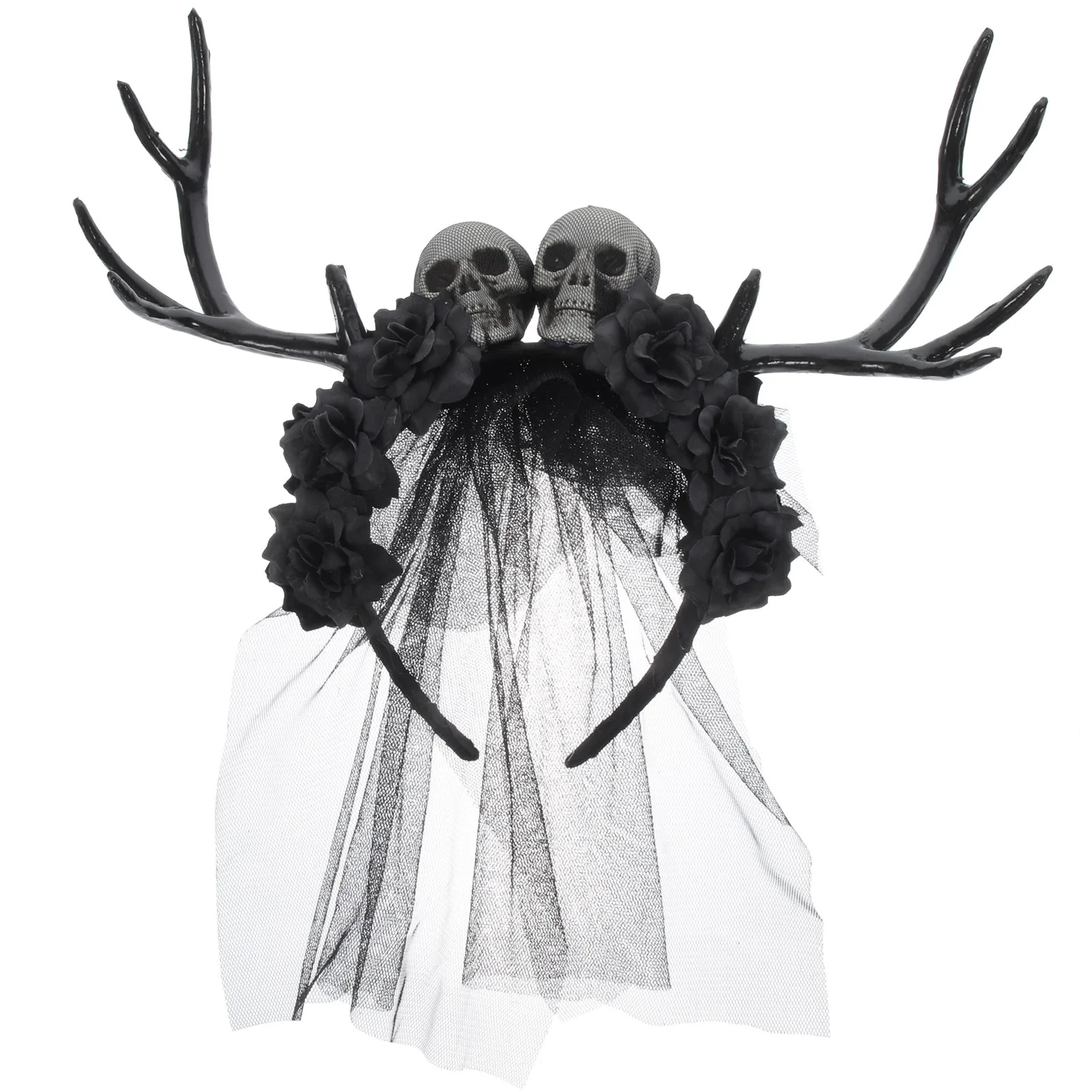 

Antler Horns Headband Gothic Skull Rose Decor Halloween Costume Party Cosplay Accessory for Women Day of The Dead Carnival Dress