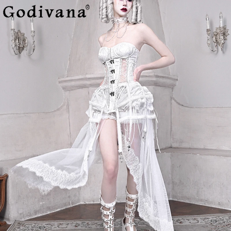 Halloween Gothic Cos Set da 3 pezzi Pantaloncini a lisca di pesce Pantaloncini a pendolo in rete Abiti da ragazza Abiti da festa eleganti e dolci da donna