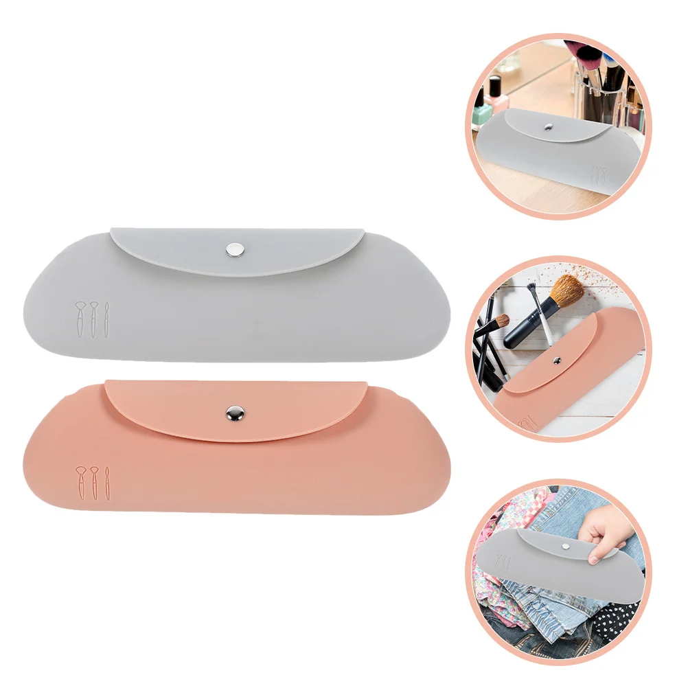 2Pcs Silicone Makeup Brush Organizer Waterproof Tear Resistant Case for Travel Storage Holds Face Brushes Compact Beauty Tool