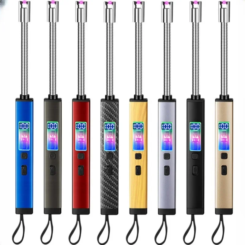 Metal Type-C Charging LED Display Pulse Arc Flameless Lighter Outdoor Windproof Portable Kitchen Candle Aromatherapy Lighter
