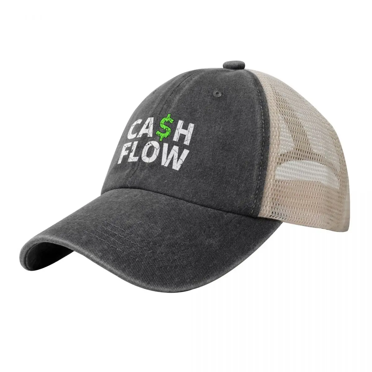 

Cash Flow green distressed Cowboy Mesh Baseball Cap Christmas Hat Military Cap Man Custom Cap Hat Man Luxury Women's Men's