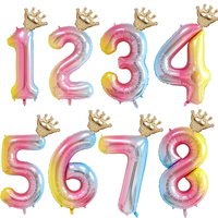 2023 32inch Number Foil Balloons 1 2 3 4 5 6 Years Old Kid Boys Girls Crown Happy Birthday Balloon Baby Shower Decor Supplies