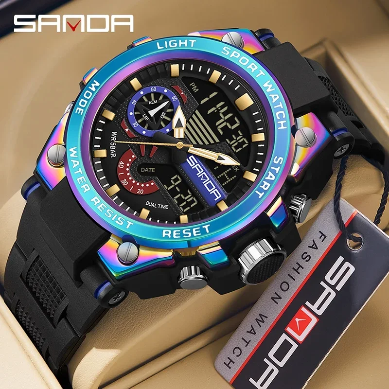 Sanda Men\'s Digital Fashion Waterproof Outdoor Sports Multifunctional Electronic Watch SD3302-12