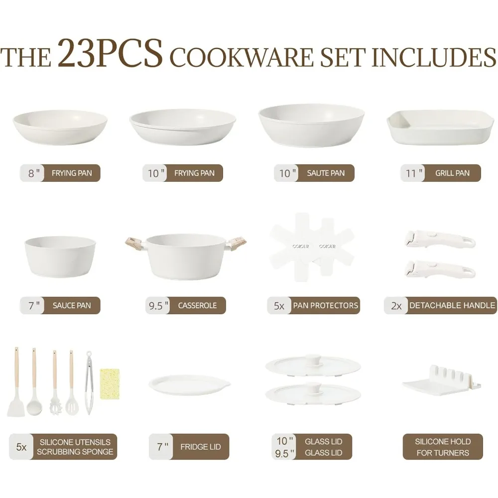 23-Piece Nonstick Ceramic Cookware Set with Detachable Handle 2