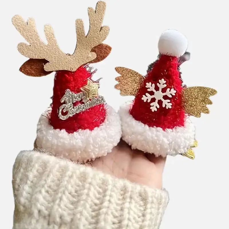 2025 لطيف الأحمر مطرزة عيد الميلاد قبعة صغيرة للأطفال دبوس الشعر زينة فتاة مشبك شعر اكسسوارات الاطفال أغطية الرأس