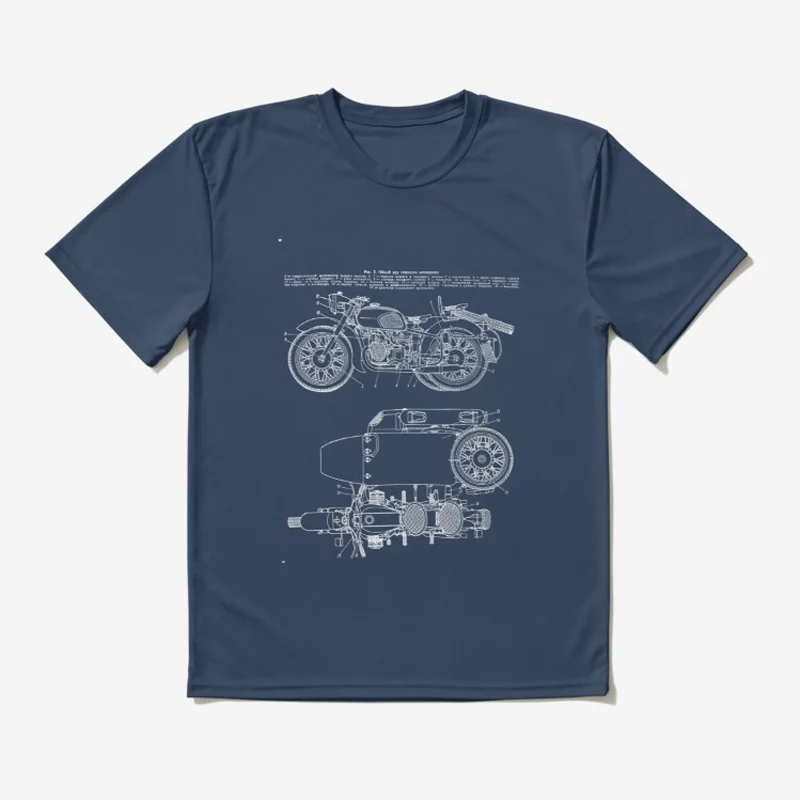 Vintage KMZ Dnepr-12 Motorcycle Diagram T Shirt. Short Sleeve 100% Cotton Casual T-shirts Loose Top Size S-3XL