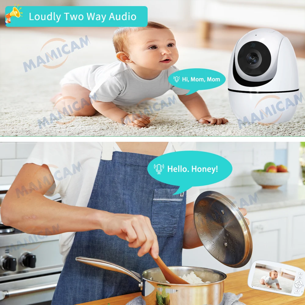 5 بوصة IPS شاشة فيديو مراقبة الطفل عموم إمالة 4X كاميرا زووم جليسة الأطفال 2 طريقة الصوت للرؤية الليلية 5000mAh بطارية تهويدة