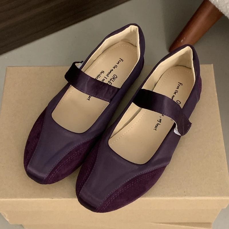 

Модные балетки, женские повседневные туфли Мэри Джейн с круглым носком, удобные лоферы на мягкой подошве на плоской подошве, элегантные фиолетовые уличные туфли для вечеринок