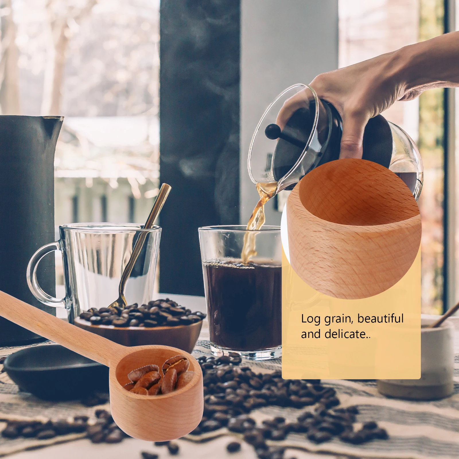 

1Pcs Coffee Scoop Beech Wood Practical Measuring Spoon Household Kitchen Grain Scoop Eco Friendly Smooth