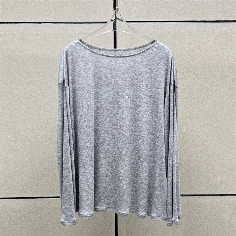 

Women's sweater 2026 Summer New Elastic Knitted Loose Women's long sleeved top wool blended pullover Women's t-shirt base shirt