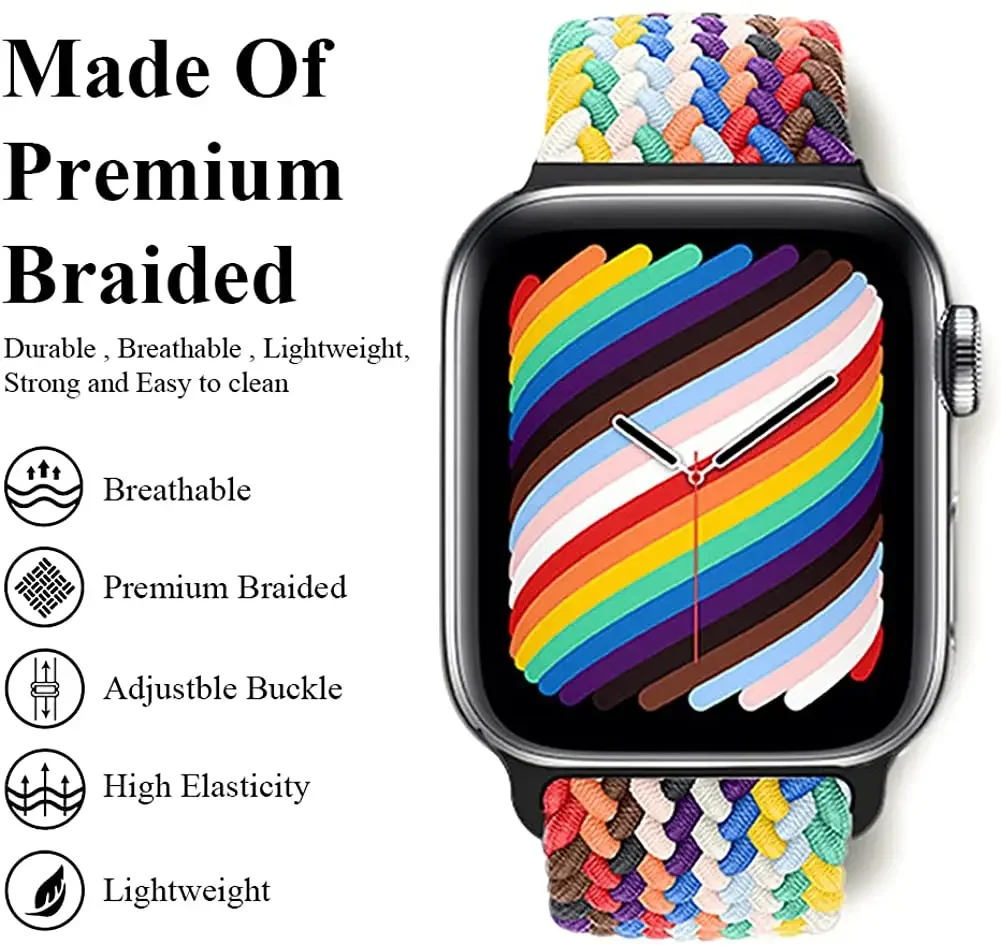 Braided solo loop strap For Apple Watch 49mm 45mm 44mm 41mm 40mm Series Ultra2 9 8 7 6 5 4 3 SE2 elastic nylon strap iWatch Band