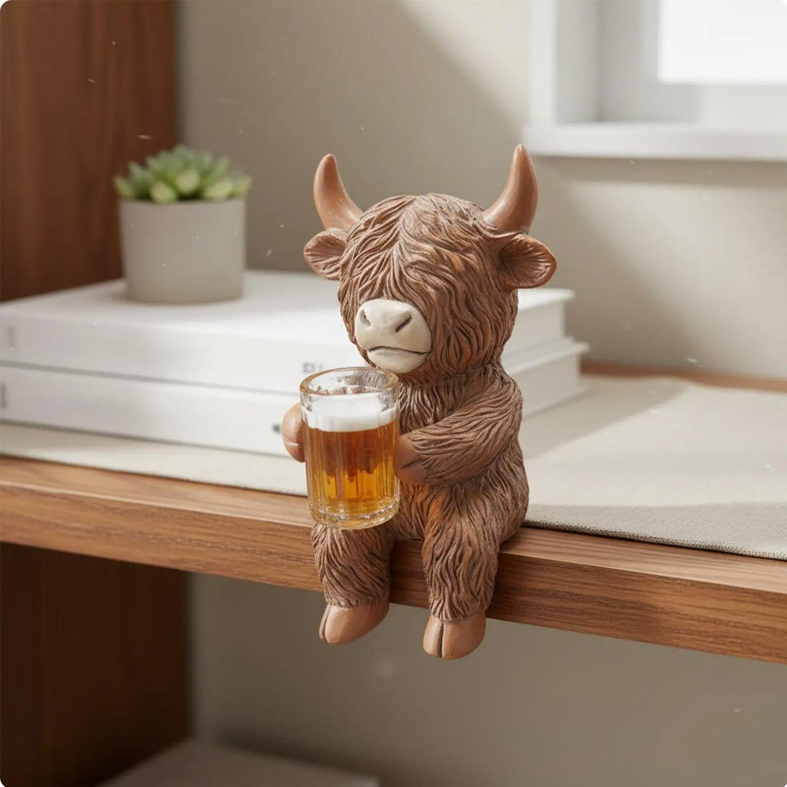 Highland Cow Pot Hanger Cute Creature Design Garden Accessory Hand Painted