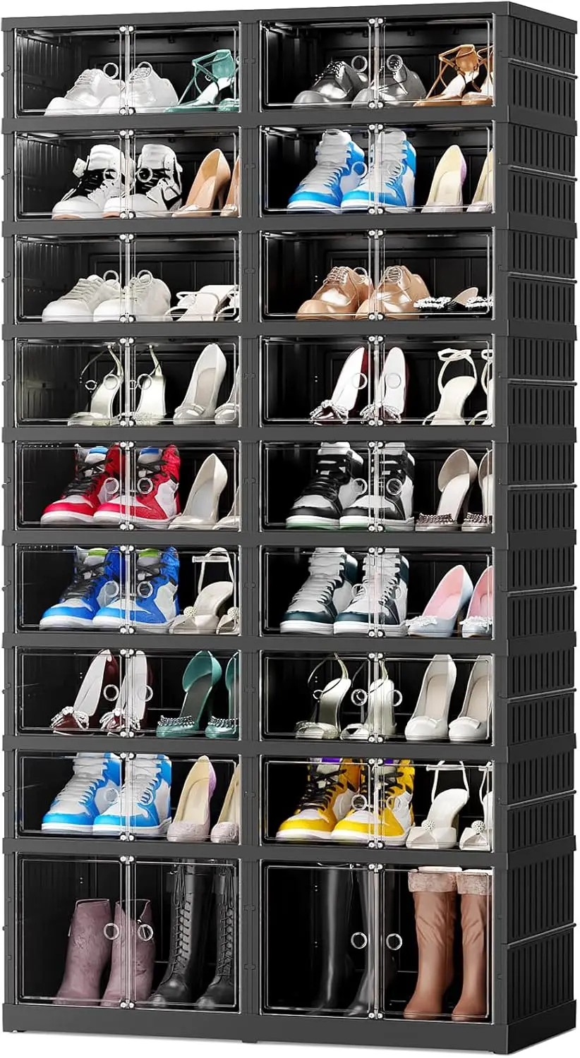 Plastic Shoe Storage Organizer Boxes 9 Tiers 36Pairs, Large Shoe Rack For Closet Entryway, Portable Foldable Shoe Storage