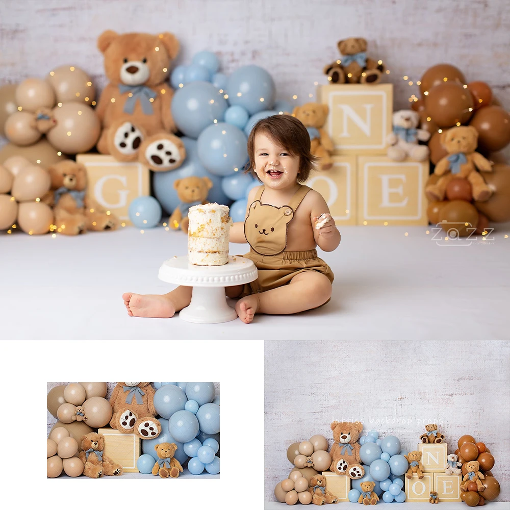 Cute Bear Balloons Backdrops Kids Baby Photography Props Child Adult Photocall Decors Birthday Cake Smash Backgrounds