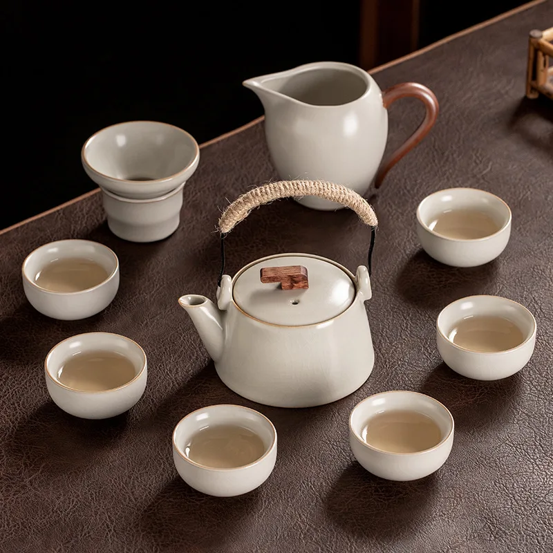 

Чайный сервиз Роскошный высококачественный бытовой новый Ru Kiln Керамический чайный чайник Gaiwan Чайный поднос Чайная чашка Кунг-фу Набор для заваривания чая