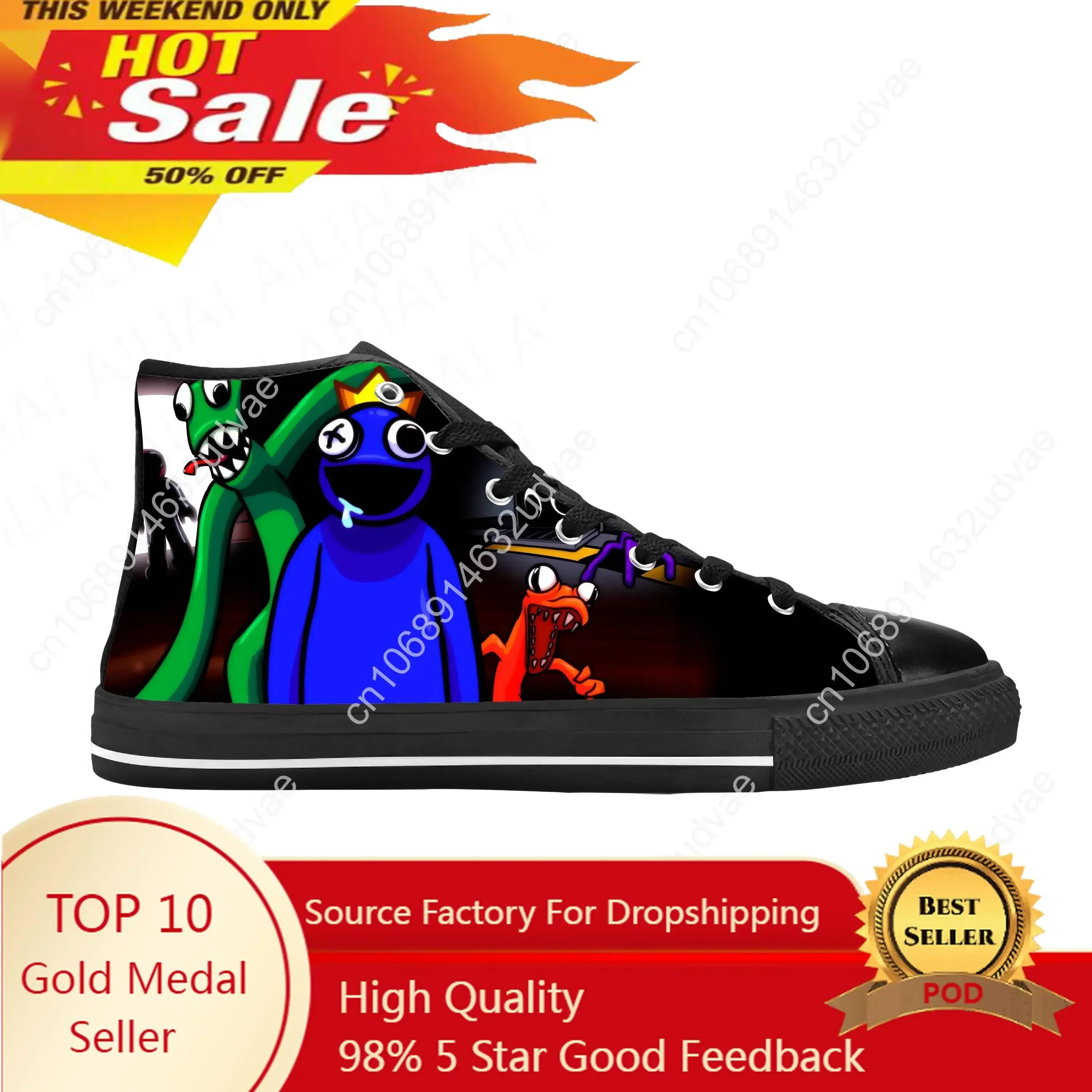 Hot Friend Anime Cartoon Game Manga Comic Rainbow Casual Cloth Shoes High Top Comfortable Breathable 3D Print Men Women Sneakers