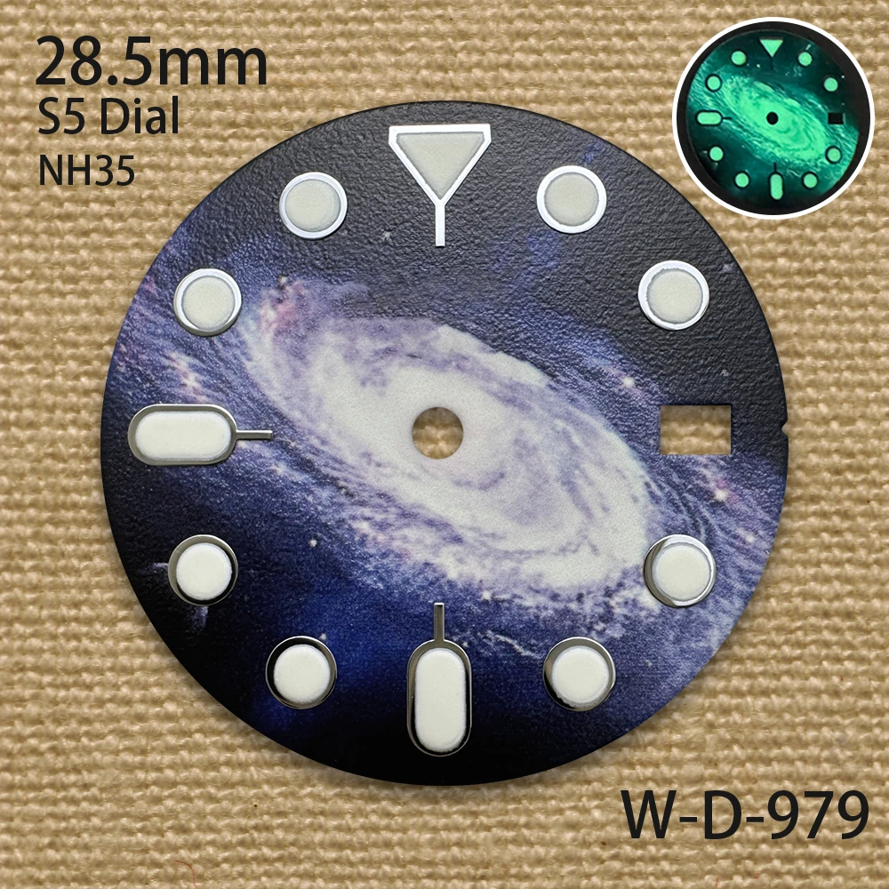 28.5mm 高品質 S5 ロゴ スターライトダイヤル フィット NH35 日本製ムーブメント C3 グリーン夜光時計改造アクセサリー
