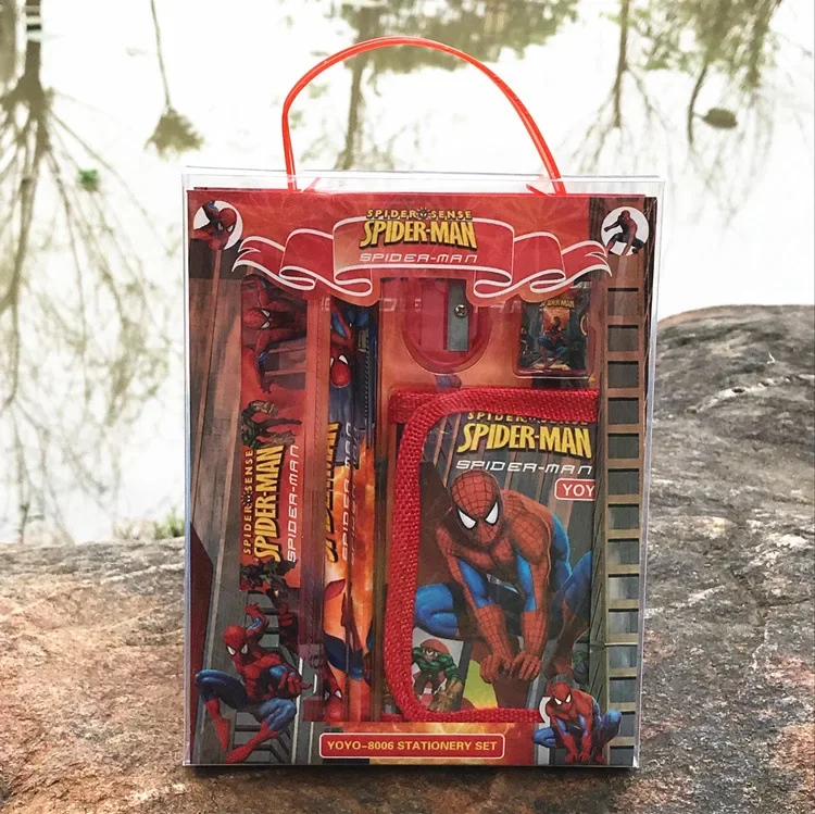 1set Disney Spider Man Cartoon Stationery Set Cute Cartoon Anime Figures Spiderman Children's School Supplies Prize for Kid Gift