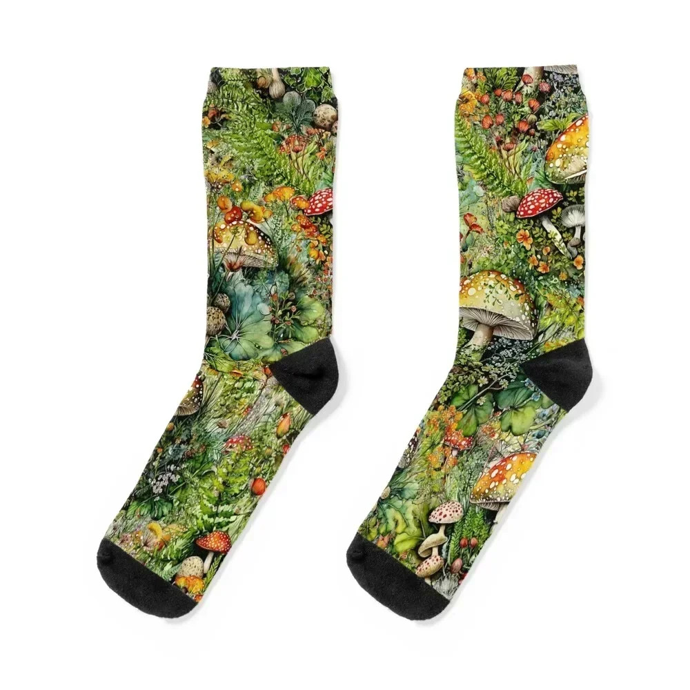 

Amanita Mushrooms and Flowers Collage Socks Antiskid soccer hockey tennis kawaii Girl'S Socks Men's