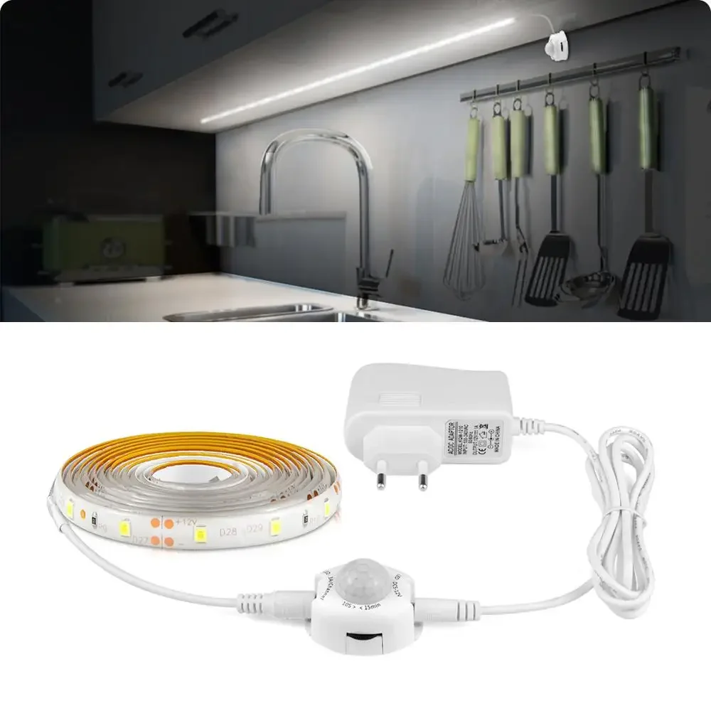 

Smart PIR Motion Sensor Night light 12V LED lamp Strip adhesive Tape for home Stair Closet Kitchen Wardrobe luminaria 110V 220V