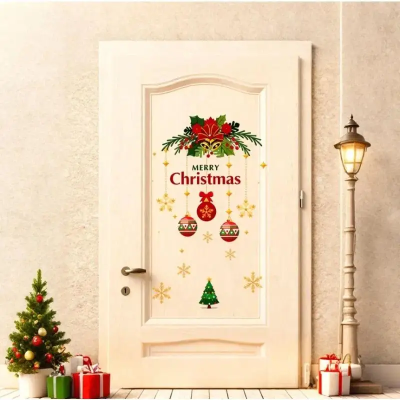 1pc Merry Christmas Wall Sticker Door Decor Mural, Cartoon New Year Decoration Self-Adhesive Decals for Living Room,Christmas