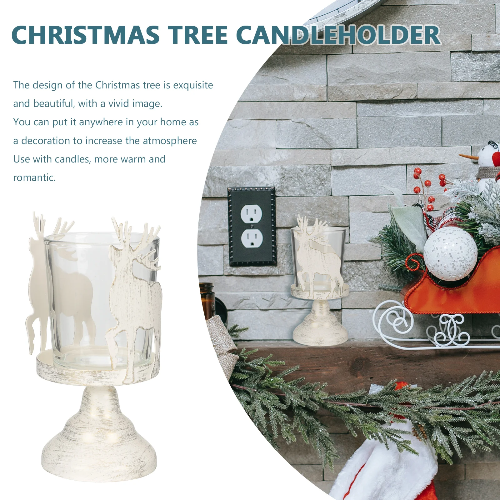 

Christmas Deer Candleholder Metal Xmas Decor Rustic Style Smooth Frosted Surface Elegant Tabletop Adornment Home Decor Gift