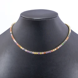 Nidin Fashion Luxury Tennis Chain Women Adjustable Link Necklace Crystal Zircon 7 Colors Choker Gothic Jewelry Gift Gold Plated