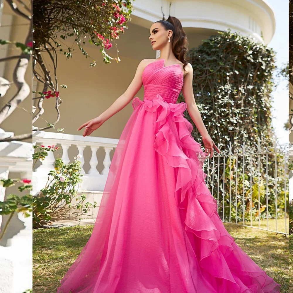 

Customized Tulle Ruched A-line Strapless Long Dresses Evening Dresses Formal Casual Simple Retro Fashion Elegant Exquisite