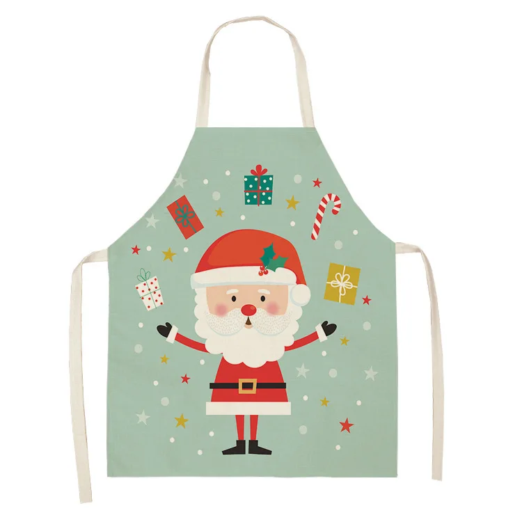 New Year Christmas Ornament Santa Claus  Apron Cotton Linen Women\'s Kitchen  Baking Accessories Home Decor