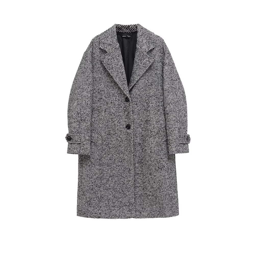 European and American style autumn and winter new women's fashionable herringbone diagonal coat jacket