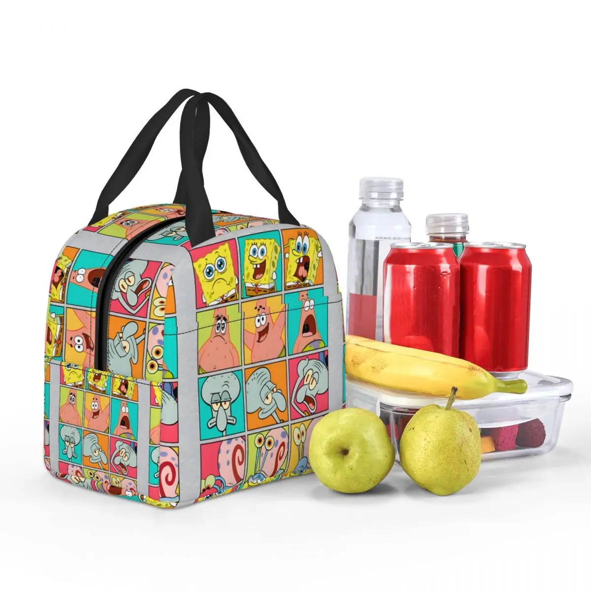 Squarepants Group Expressions Box Up Grid Lunch Boxes SpongeBob Students Fashion For Lunch Travel Storage Bags Zipper Closure